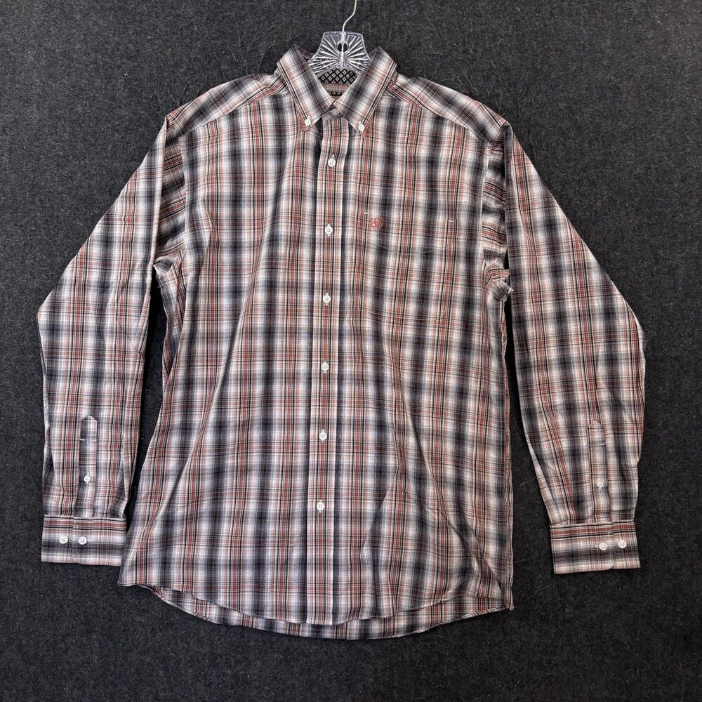 Ariat Wrinkle Free Owen Shirt Men's Medium Brown Plaid Western Pocket Cowboy
